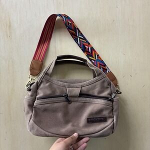 Lingsa Crossbody Bag Womens Small Tan Canvas Leather Zip Detachable Strap